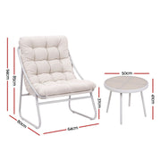 Gardeon 3PC Outdoor Bistro Set Patio Furniture Table and Chairs Steel Dining Chair Khaki