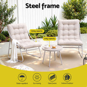 Gardeon 3PC Outdoor Bistro Set Patio Furniture Table and Chairs Steel Dining Chair Khaki