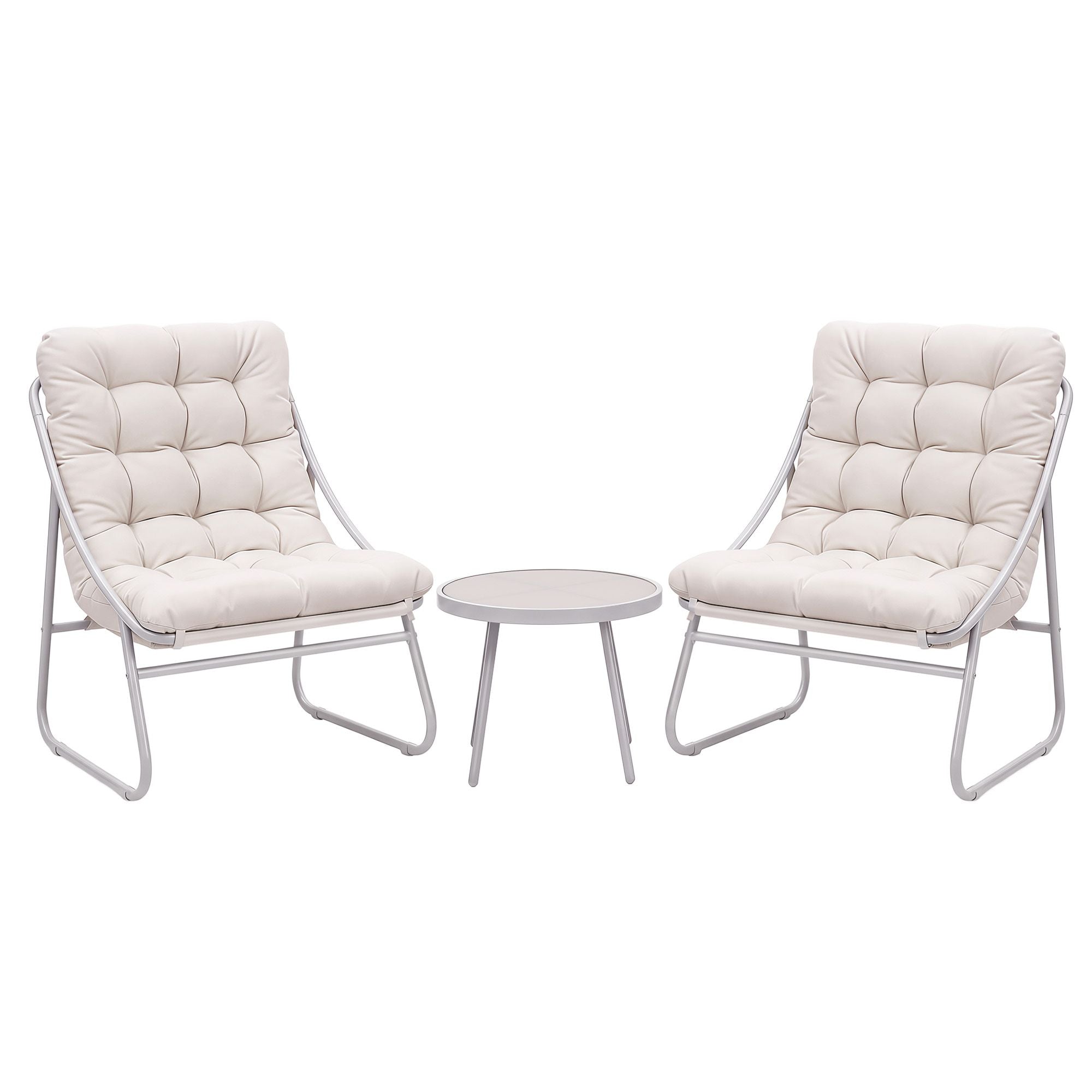 Gardeon 3PC Outdoor Bistro Set Patio Furniture Table and Chairs Steel Dining Chair Khaki