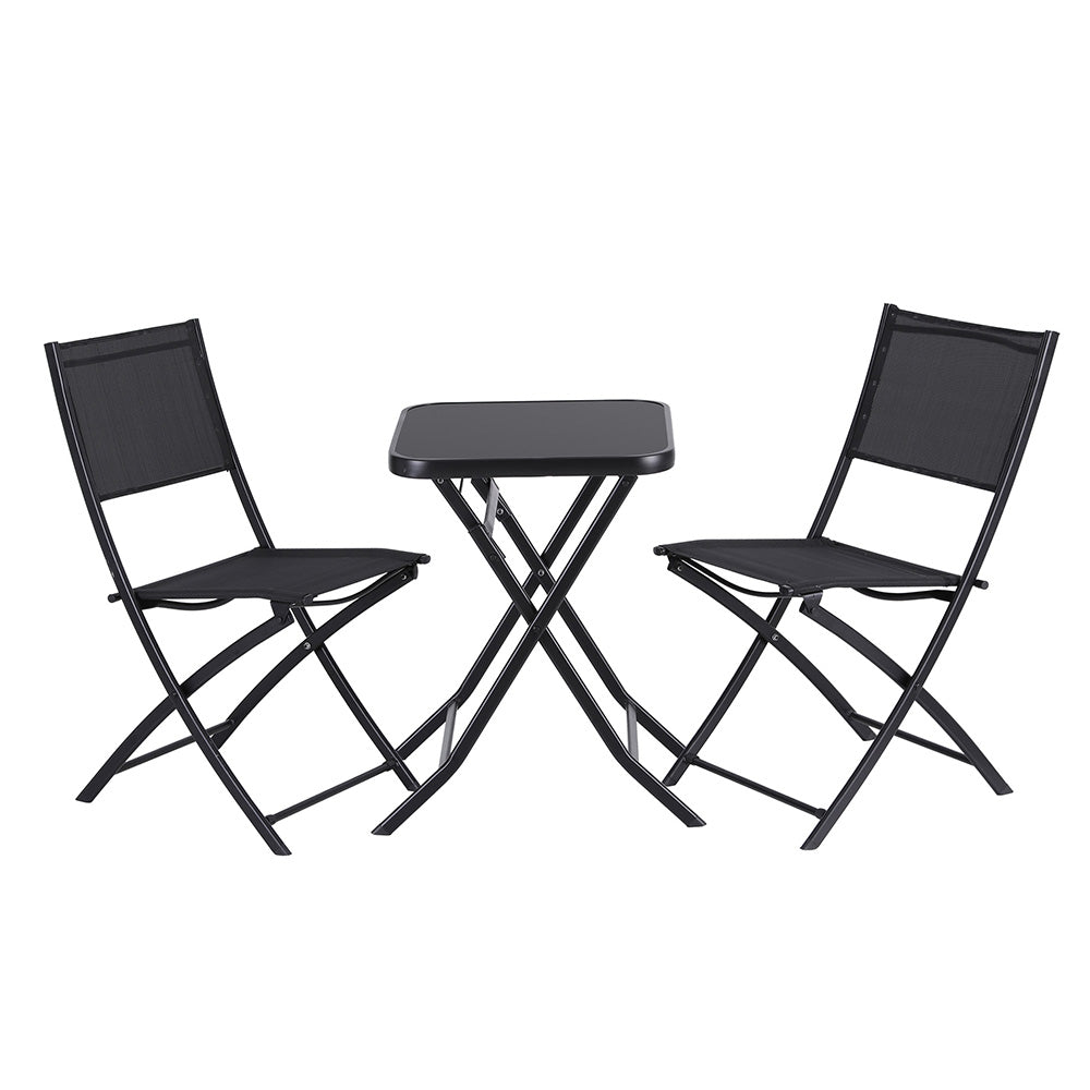 Gardeon Outdoor Bistro Set Folding Table and Chairs Patio Furniture Garden Steel Black ODF-BISTRO-FDTEX-BK
