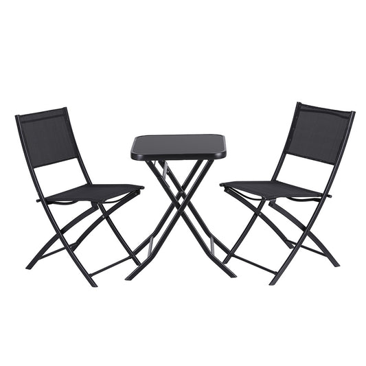 Gardeon Outdoor Bistro Set Folding Table and Chairs Patio Furniture Garden Steel Black ODF-BISTRO-FDTEX-BK