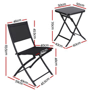 Gardeon Outdoor Bistro Set Folding Table and Chairs Patio Furniture Garden Steel Black ODF-BISTRO-FDTEX-BK