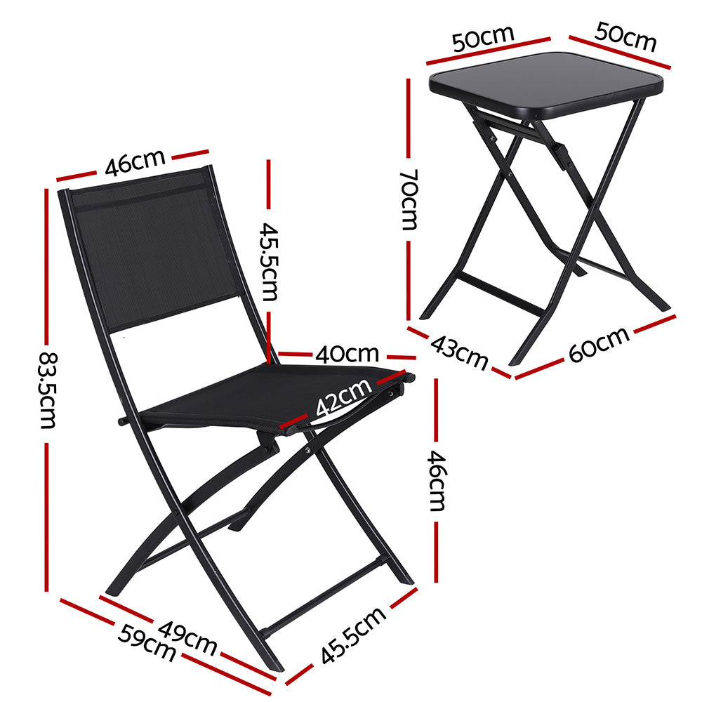 Gardeon Outdoor Bistro Set Folding Table and Chairs Patio Furniture Garden Steel Black ODF-BISTRO-FDTEX-BK