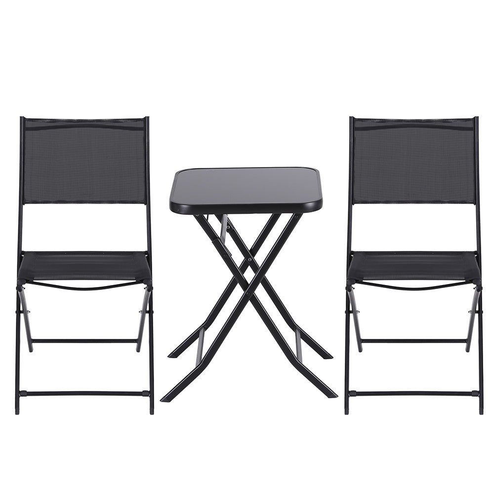 Gardeon Outdoor Bistro Set Folding Table and Chairs Patio Furniture Garden Steel Black ODF-BISTRO-FDTEX-BK