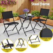 Gardeon Outdoor Bistro Set Folding Table and Chairs Patio Furniture Garden Steel Black ODF-BISTRO-FDTEX-BK