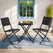 Gardeon Outdoor Bistro Set Folding Table and Chairs Patio Furniture Garden Steel Black ODF-BISTRO-FDTEX-BK