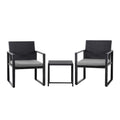 Gardeon 3PC Outdoor Bistro Set Patio Furniture Wicker Dining Chairs Table Cushion Black ODF-BISTRO-RATST-BK