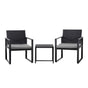 Gardeon 3PC Outdoor Bistro Set Patio Furniture Wicker Dining Chairs Table Cushion Black ODF-BISTRO-RATST-BK