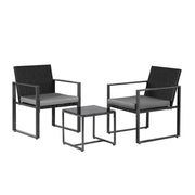 Gardeon 3PC Outdoor Bistro Set Patio Furniture Wicker Dining Chairs Table Cushion Black ODF-BISTRO-RATST-BK