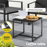 Gardeon 3PC Outdoor Bistro Set Patio Furniture Wicker Dining Chairs Table Cushion Black ODF-BISTRO-RATST-BK