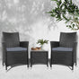 Gardeon 3PC Outdoor Bistro Set Patio Furniture Wicker Setting Chairs Table Cushion Black ODF-BISTRO-RATTAN-BK