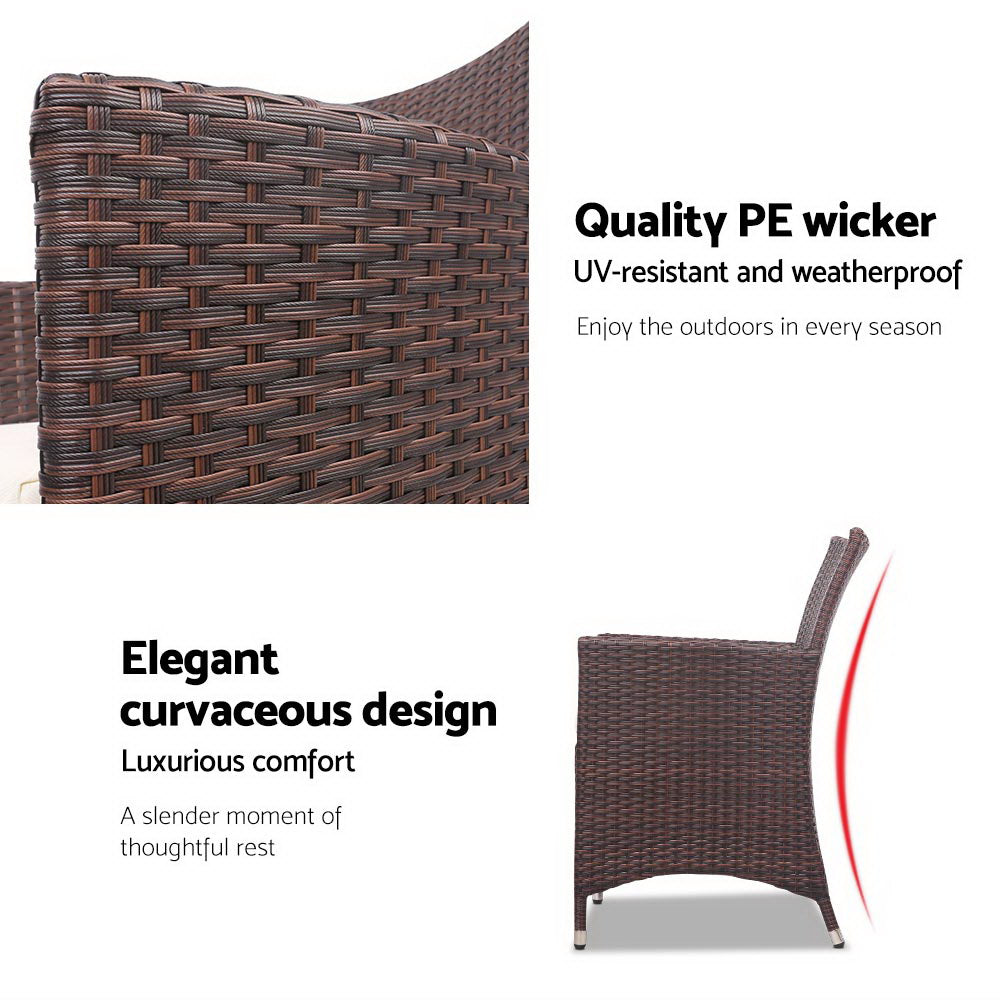 Gardeon 3PC Outdoor Bistro Set Patio Furniture Wicker Setting Chairs Table Cushion Brown ODF-BISTRO-RATTAN-BR