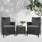 Gardeon 3PC Outdoor Bistro Set Patio Furniture Wicker Chairs Table Cushion All Black ODF-BISTRO-RATTAN-S-BK