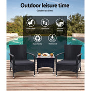 Gardeon 3PC Outdoor Bistro Set Patio Furniture Wicker Setting Chairs Table Luca ODF-BISTRO-RATTAN-XL-BK