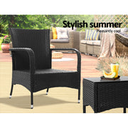 Gardeon 3PC Outdoor Bistro Set Patio Furniture Wicker Setting Chairs Table Luca ODF-BISTRO-RATTAN-XL-BK