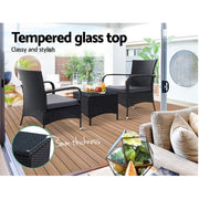 Gardeon 3PC Outdoor Bistro Set Patio Furniture Wicker Setting Chairs Table Luca ODF-BISTRO-RATTAN-XL-BK