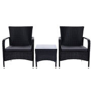 Gardeon 3PC Outdoor Bistro Set Patio Furniture Wicker Setting Chairs Table Luca ODF-BISTRO-RATTAN-XL-BK