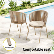 Gardeon 3PC Outdoor Bistro Set Patio Furniture Rope Setting Chairs Table Beige ODF-BISTRO-ROPE-BE
