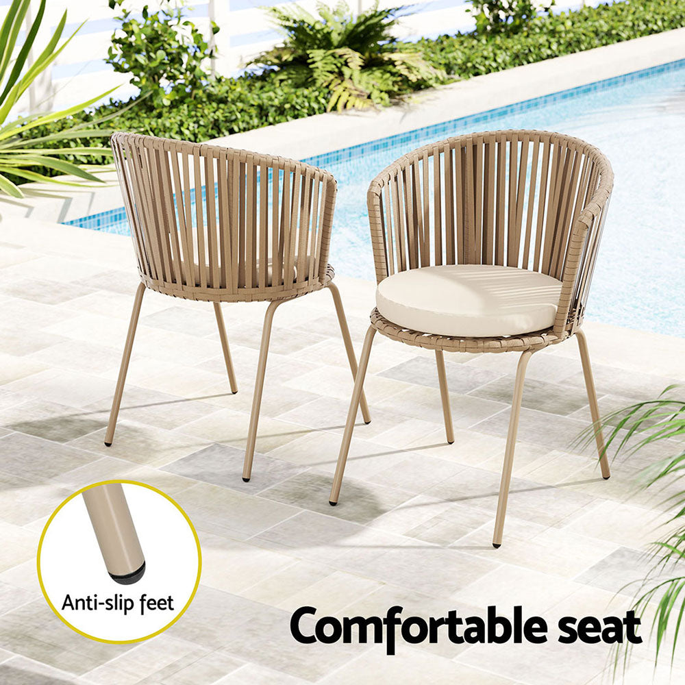 Gardeon 3PC Outdoor Bistro Set Patio Furniture Rope Setting Chairs Table Beige ODF-BISTRO-ROPE-BE