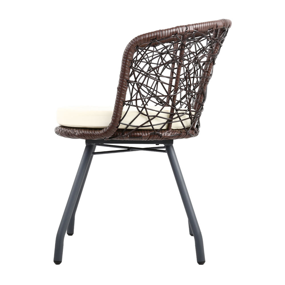 Gardeon 3PC Bistro Set Outdoor Furniture Rattan Table Chairs Patio Garden Cushion Brown ODF-BISTRO-ROUND-BR