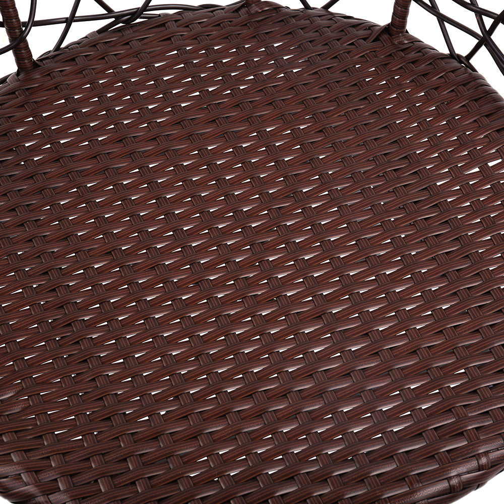 Gardeon 3PC Bistro Set Outdoor Furniture Rattan Table Chairs Patio Garden Cushion Brown ODF-BISTRO-ROUND-BR
