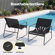 Gardeon Outdoor Bistro Set 3 Piece Patio Furniture Textilene Chairs Glass Table
