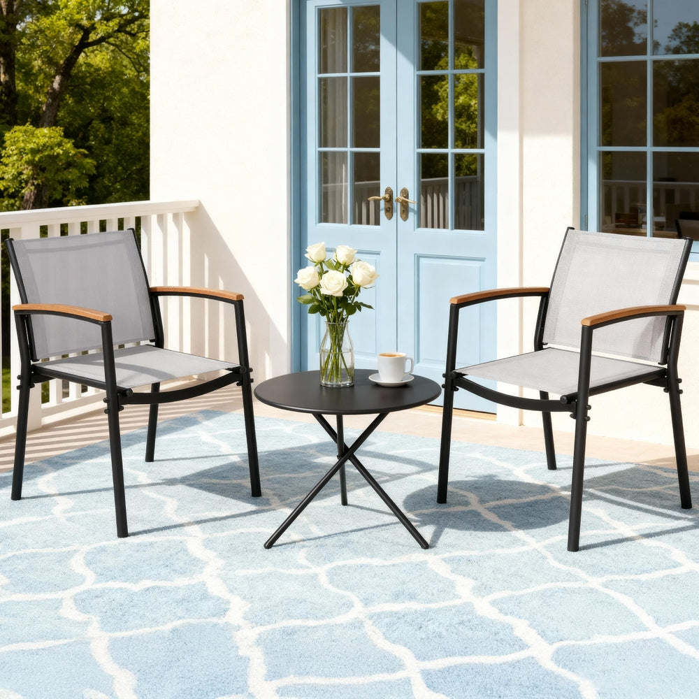 Gardeon 3PC Outdoor Bistro Set Table and Chairs Steel Dining Chair Patio Furniture Textilene ODF-BISTRO-TEX-GE
