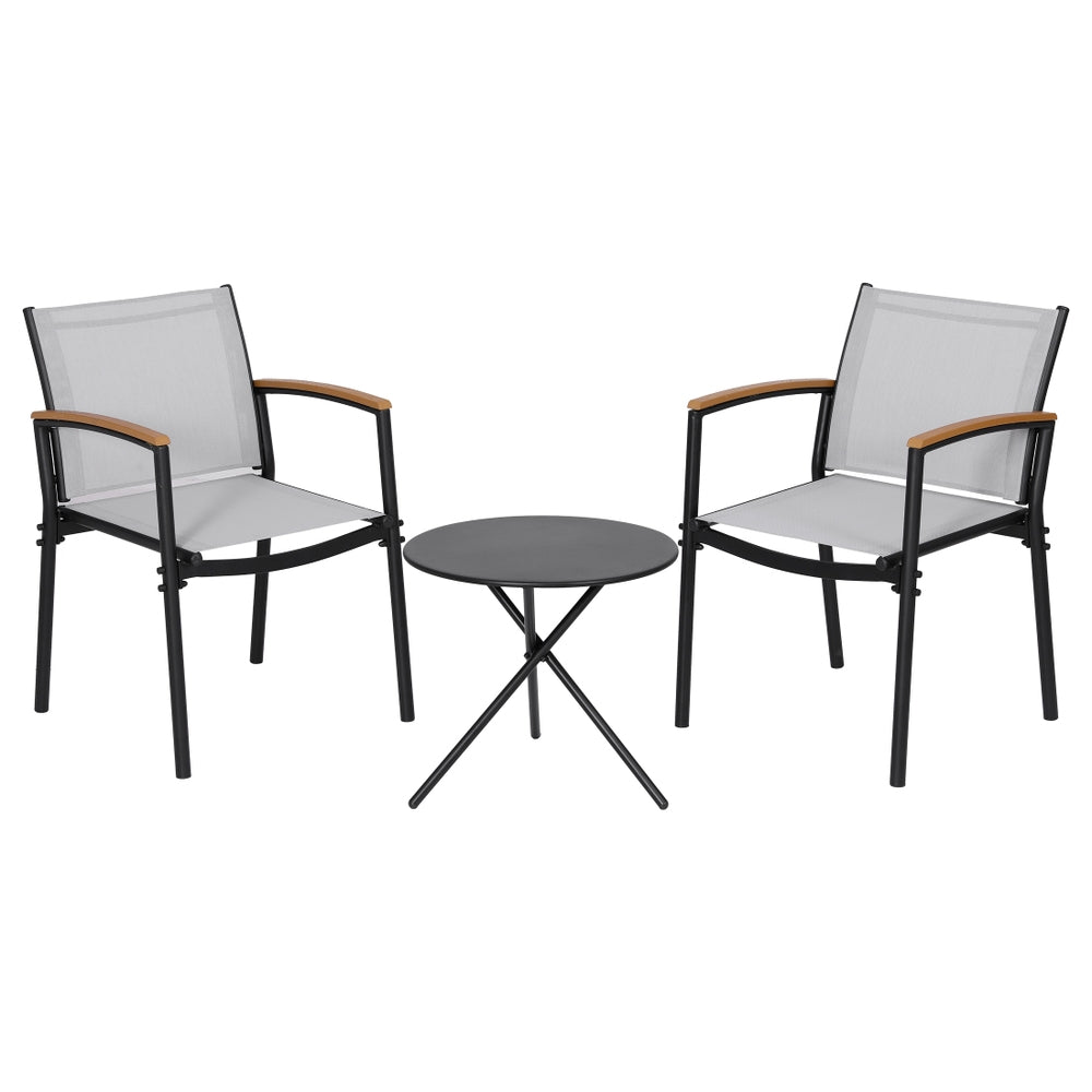 Gardeon 3PC Outdoor Bistro Set Table and Chairs Steel Dining Chair Patio Furniture Textilene ODF-BISTRO-TEX-GE