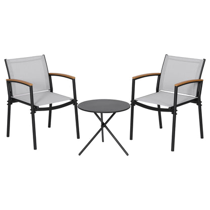 Gardeon 3PC Outdoor Bistro Set Table and Chairs Steel Dining Chair Patio Furniture Textilene ODF-BISTRO-TEX-GE