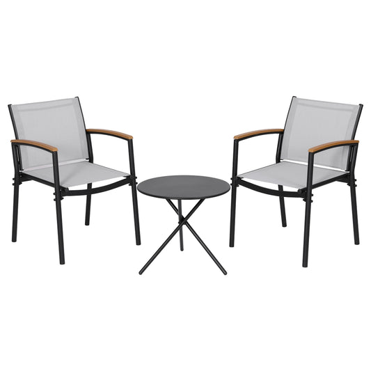 Gardeon 3PC Outdoor Bistro Set Table and Chairs Steel Dining Chair Patio Furniture Textilene ODF-BISTRO-TEX-GE