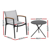 Gardeon 3PC Outdoor Bistro Set Table and Chairs Steel Dining Chair Patio Furniture Textilene ODF-BISTRO-TEX-GE