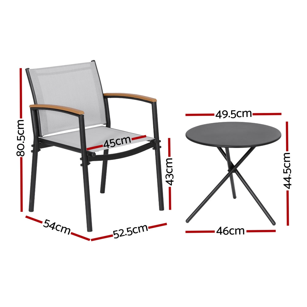 Gardeon 3PC Outdoor Bistro Set Table and Chairs Steel Dining Chair Patio Furniture Textilene ODF-BISTRO-TEX-GE