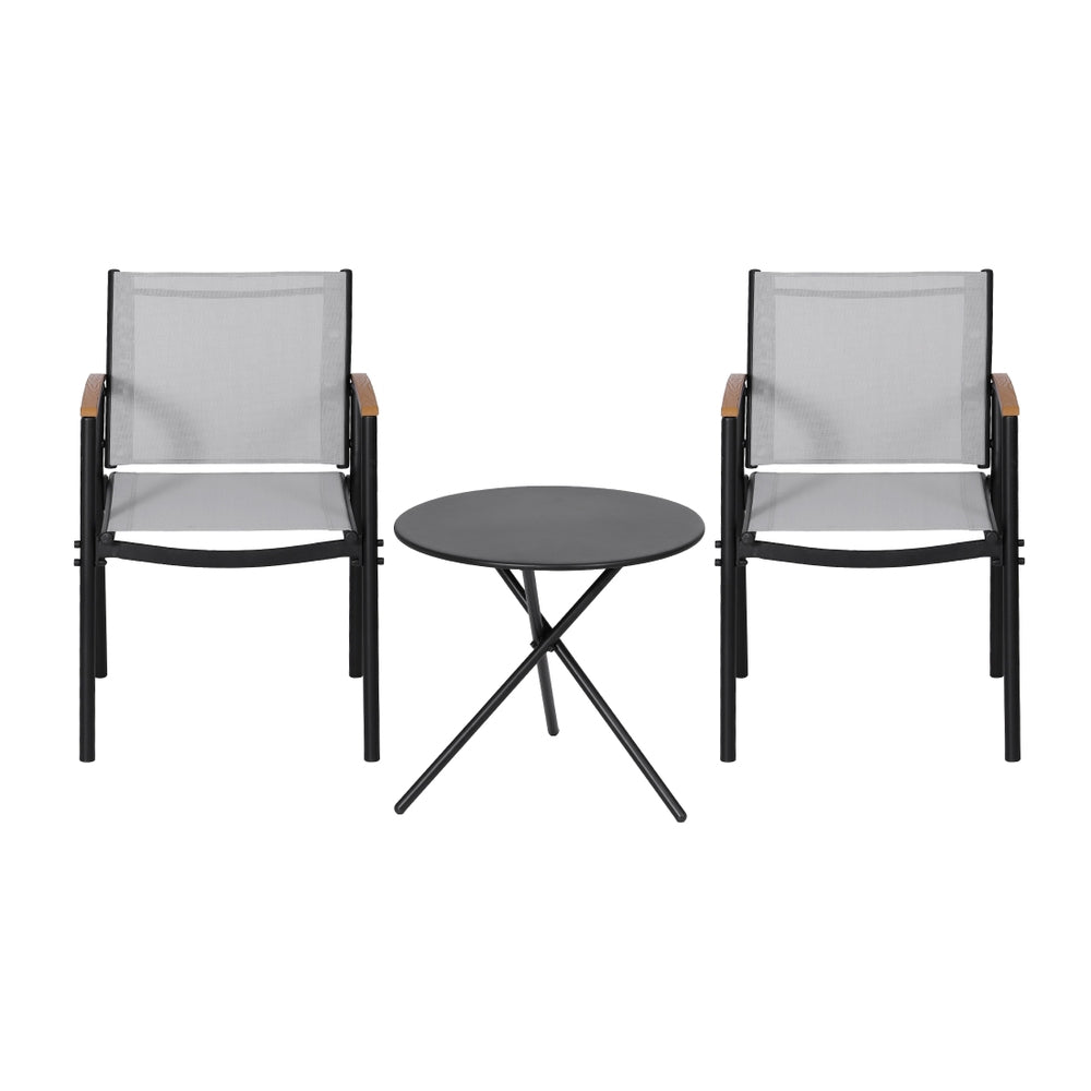 Gardeon 3PC Outdoor Bistro Set Table and Chairs Steel Dining Chair Patio Furniture Textilene ODF-BISTRO-TEX-GE