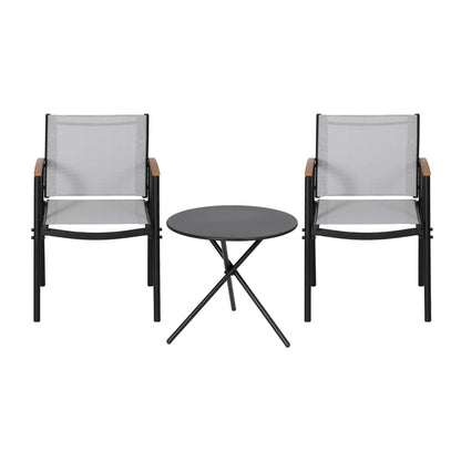 Gardeon 3PC Outdoor Bistro Set Table and Chairs Steel Dining Chair Patio Furniture Textilene ODF-BISTRO-TEX-GE
