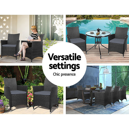 Gardeon Outdoor Dining Chairs Patio Furniture Wicker Garden Cushion Idris 2PC ODF-CHAIR-630-BK-2X