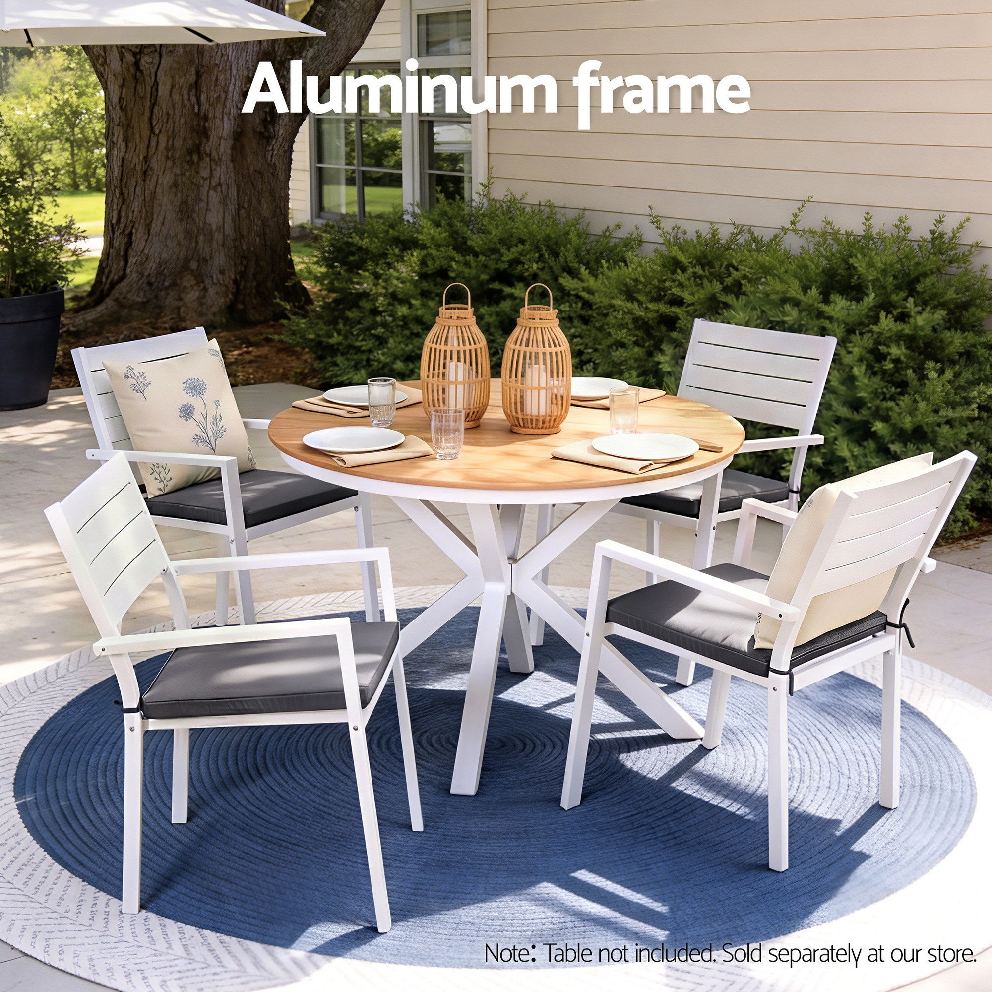 Gardeon 4PC Outdoor Dining Chairs Stackable Aluminum Lounge Chair Patio Furniture ODF-CHAIR-ALU-WH-4X