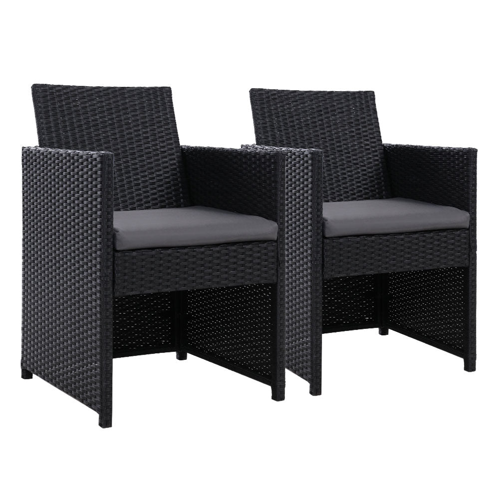 Gardeon 2PC Outdoor Dining Chairs Patio Furniture Wicker Garden Cushion Hugo ODF-CHAIR-DINING-B-2X-BK