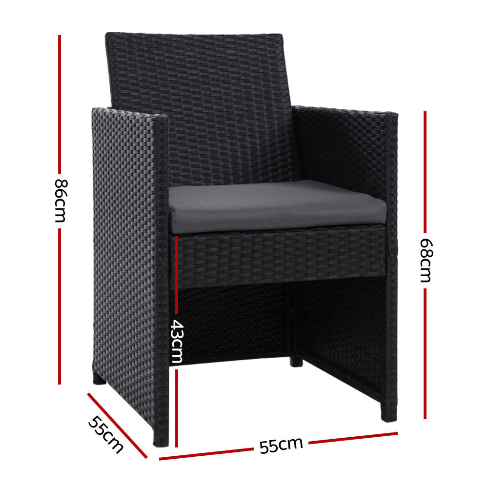 Gardeon 2PC Outdoor Dining Chairs Patio Furniture Wicker Garden Cushion Hugo ODF-CHAIR-DINING-B-2X-BK