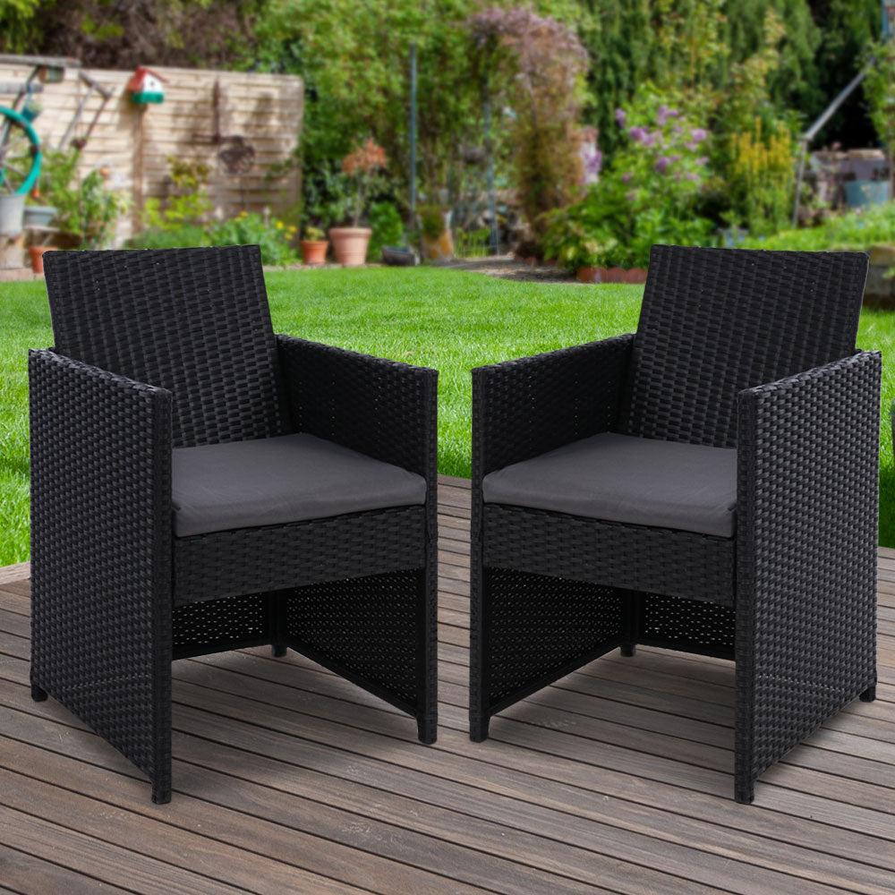 Gardeon 2PC Outdoor Dining Chairs Patio Furniture Wicker Garden Cushion Hugo ODF-CHAIR-DINING-B-2X-BK