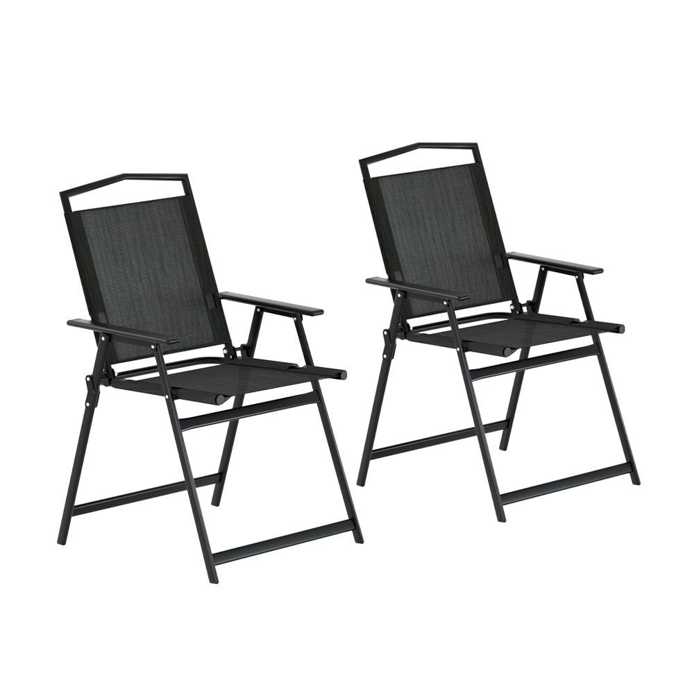 Gardeon Outdoor Chairs Portable Folding Camping Chair Steel Patio Furniture ODF-CHAIR-FOLD-BK-2X