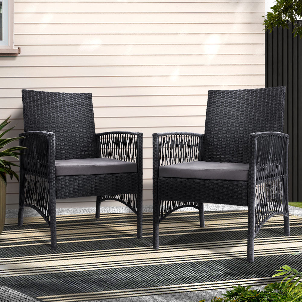 Gardeon 2PC Outdoor Dining Chairs Patio Furniture Wicker Lounge Chair Garden ODF-CHAIR-HARP-BK-2X