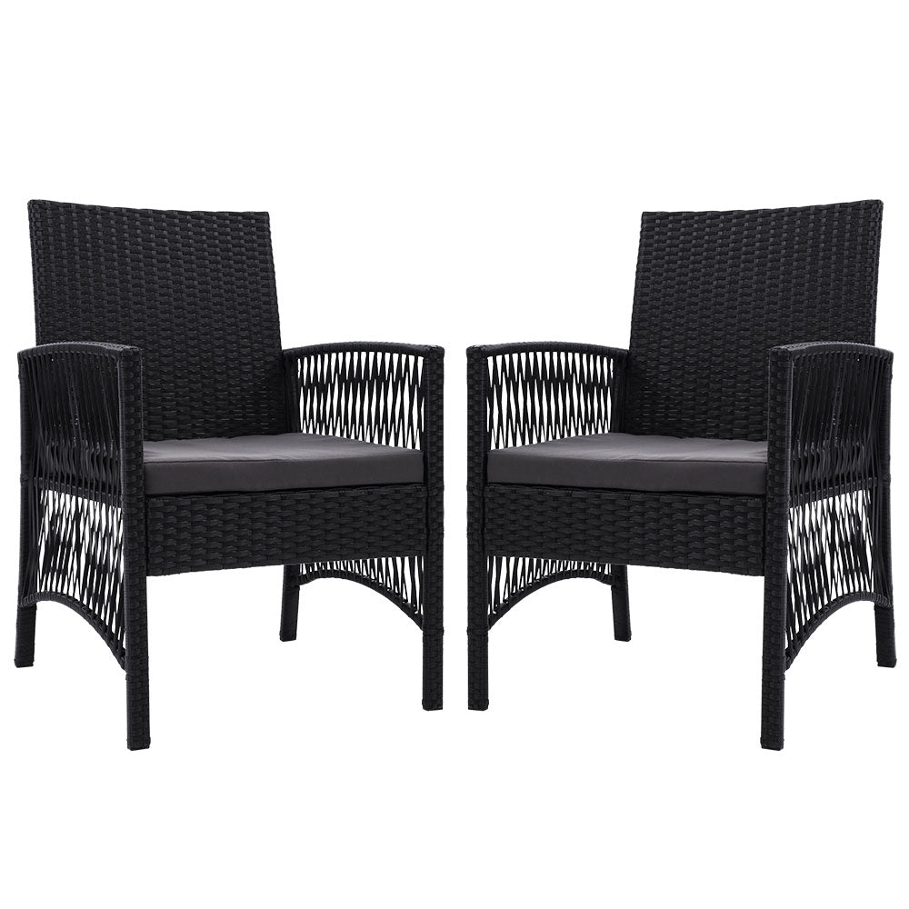 Gardeon 2PC Outdoor Dining Chairs Patio Furniture Wicker Lounge Chair Garden ODF-CHAIR-HARP-BK-2X
