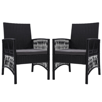 Gardeon 2PC Outdoor Dining Chairs Patio Furniture Wicker Lounge Chair Garden ODF-CHAIR-HARP-BK-2X