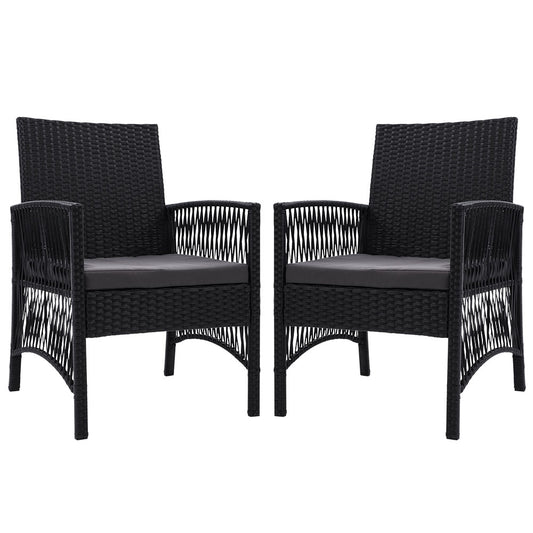 Gardeon 2PC Outdoor Dining Chairs Patio Furniture Wicker Lounge Chair Garden ODF-CHAIR-HARP-BK-2X