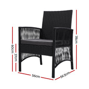 Gardeon 2PC Outdoor Dining Chairs Patio Furniture Wicker Lounge Chair Garden ODF-CHAIR-HARP-BK-2X