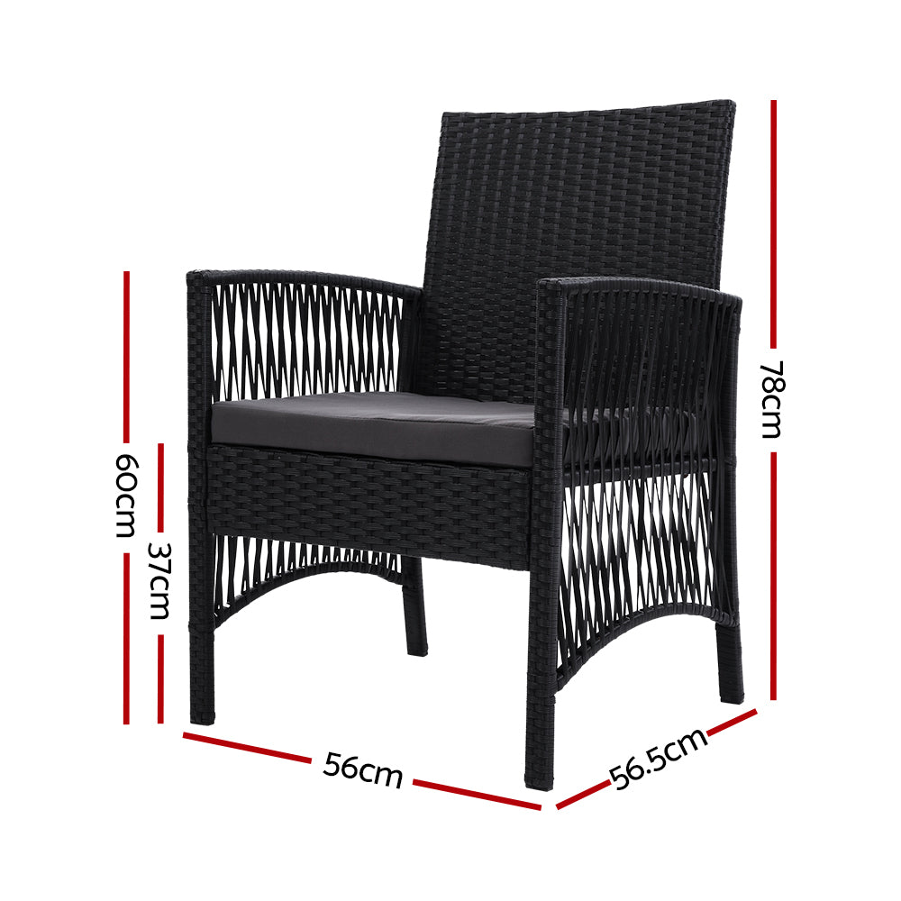 Gardeon 2PC Outdoor Dining Chairs Patio Furniture Wicker Lounge Chair Garden ODF-CHAIR-HARP-BK-2X