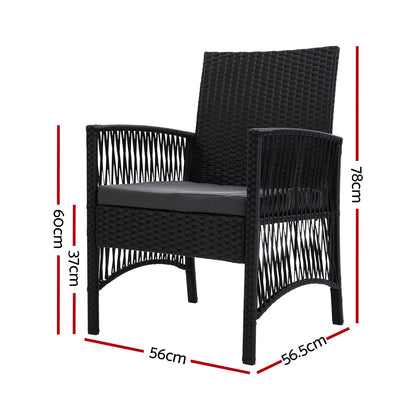 Gardeon 2PC Outdoor Dining Chairs Patio Furniture Wicker Lounge Chair Garden ODF-CHAIR-HARP-BK-2X