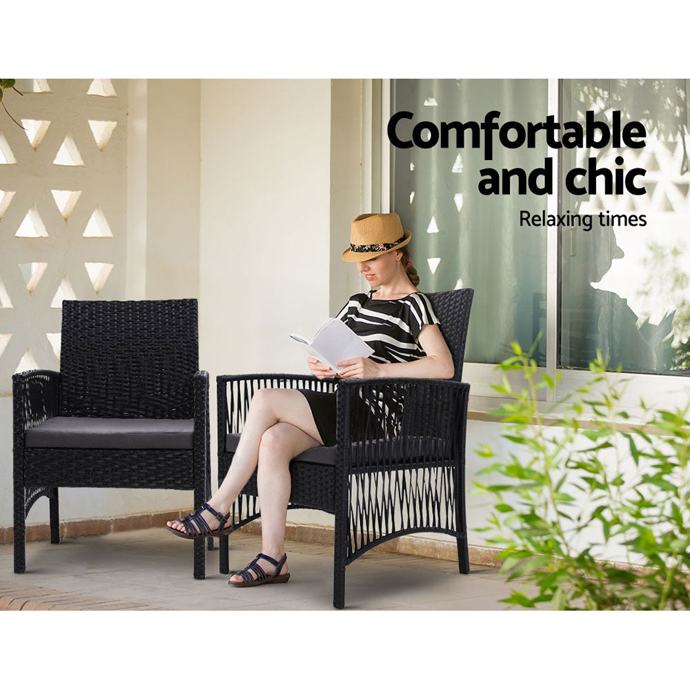 Gardeon 2PC Outdoor Dining Chairs Patio Furniture Wicker Lounge Chair Garden ODF-CHAIR-HARP-BK-2X