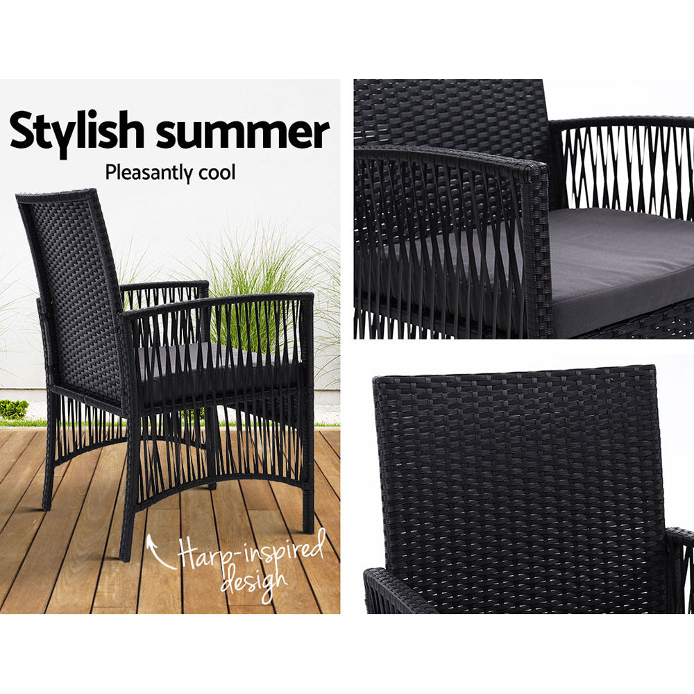Gardeon 2PC Outdoor Dining Chairs Patio Furniture Wicker Lounge Chair Garden ODF-CHAIR-HARP-BK-2X
