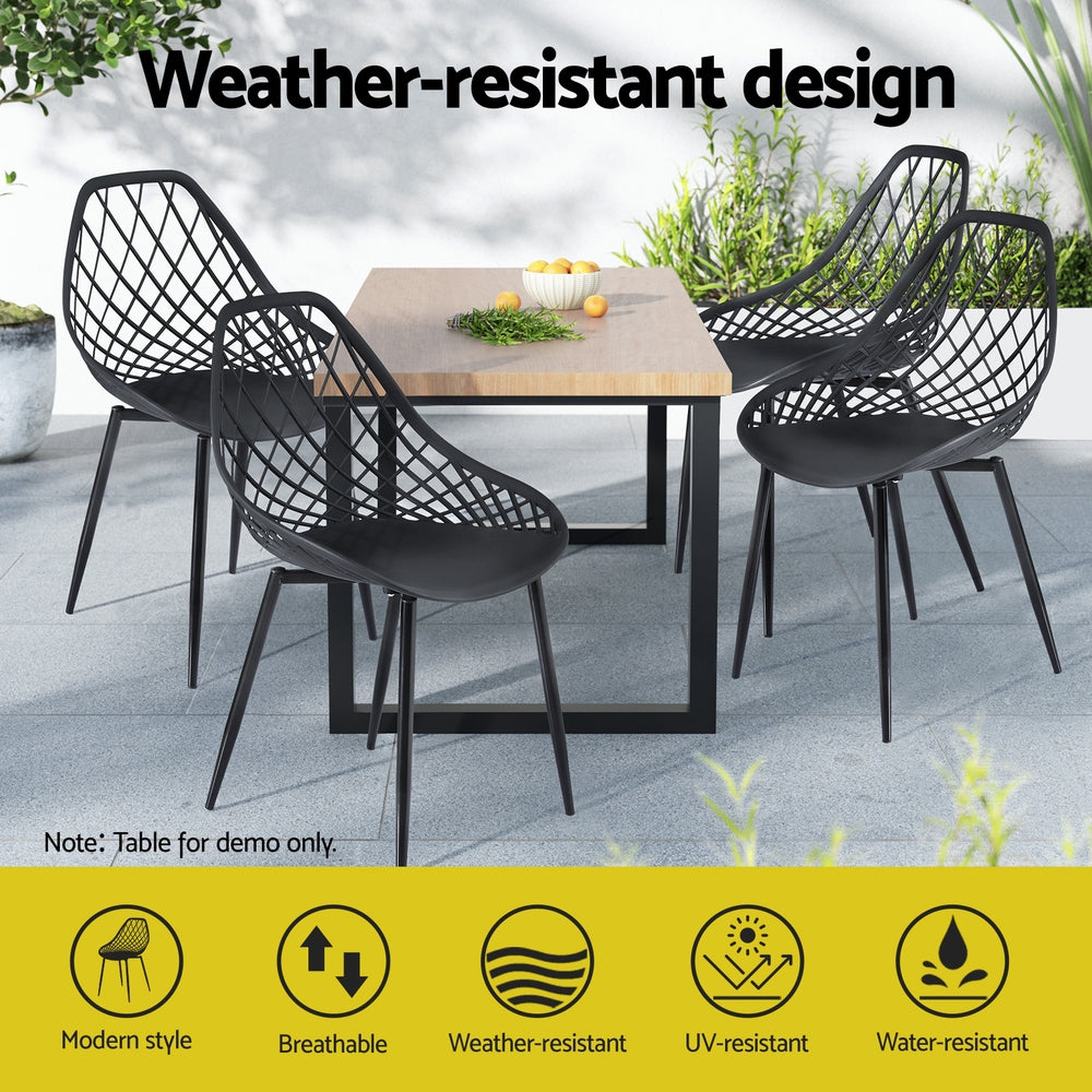 Gardeon 4PC Outdoor Dining Chairs PP Lounge Chair Patio Garden Furniture Black ODF-CHAIR-PP002-BK-4X